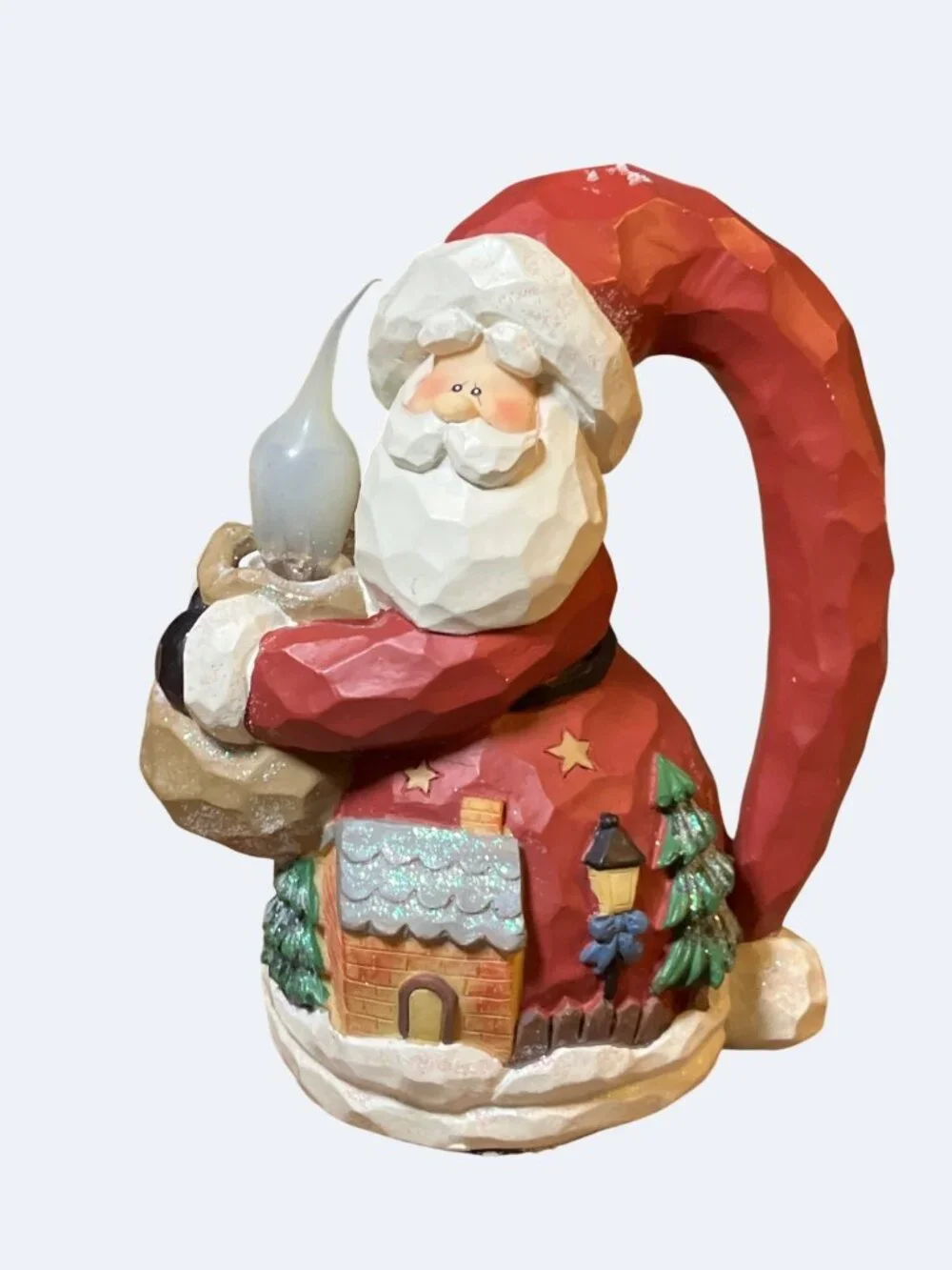 Santa Claus Figurine With Lighted Candle Hand-Painted Christmas Decoration 7